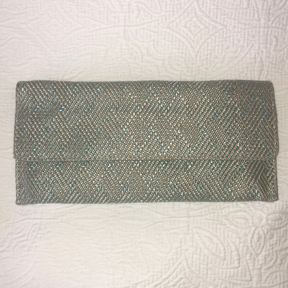Straw Clutch Teal & Tan